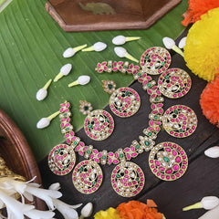 Vriksham Classic Red Peacock Chakri Kundan Jadau Choker-J3995