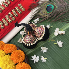 Vriksham Elegant Pearl Layer Kemp Gold Style Kunjalam-Red-Pearl-G19741