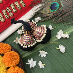 Vriksham Elegant Pearl Layer Kemp Gold Style Kunjalam-Red-Pearl-G19741