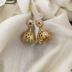 Designer AD Stone Jhumka-Red Green-G15477