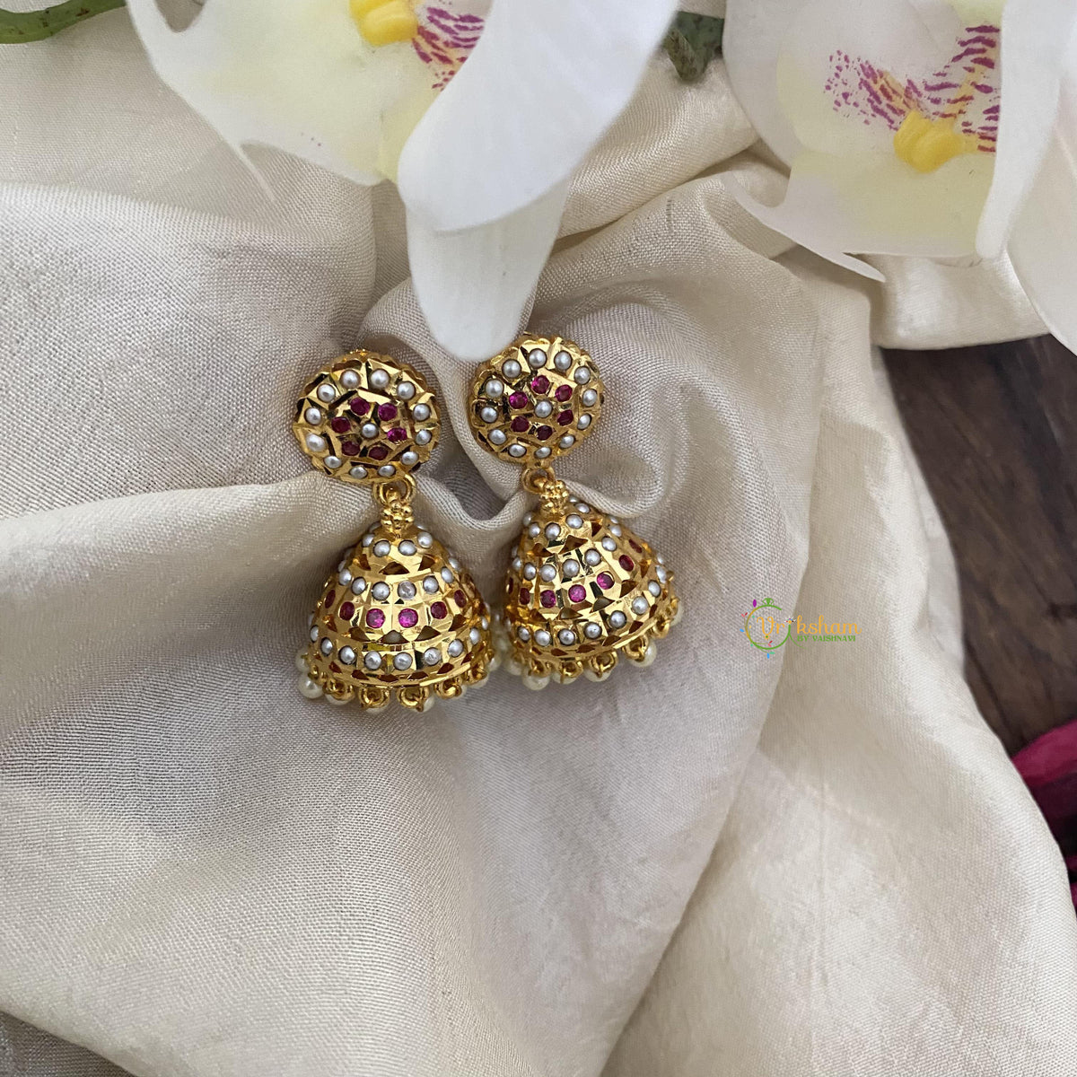 Elegant AD Stone Jhumka-Pearl-G15463