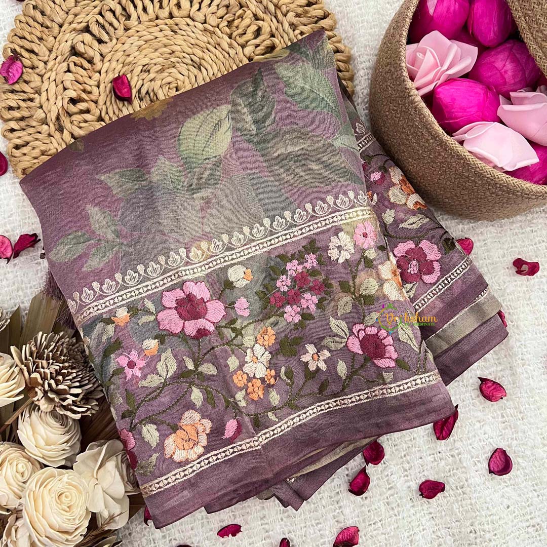Vriksham Lavender Sita Ramam Floral Crush Organza Saree-Handloom-VS5031