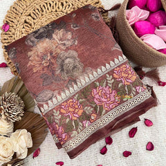 Vriksham Brown Sita Ramam Floral Crush Organza Saree-Handloom-VS5032