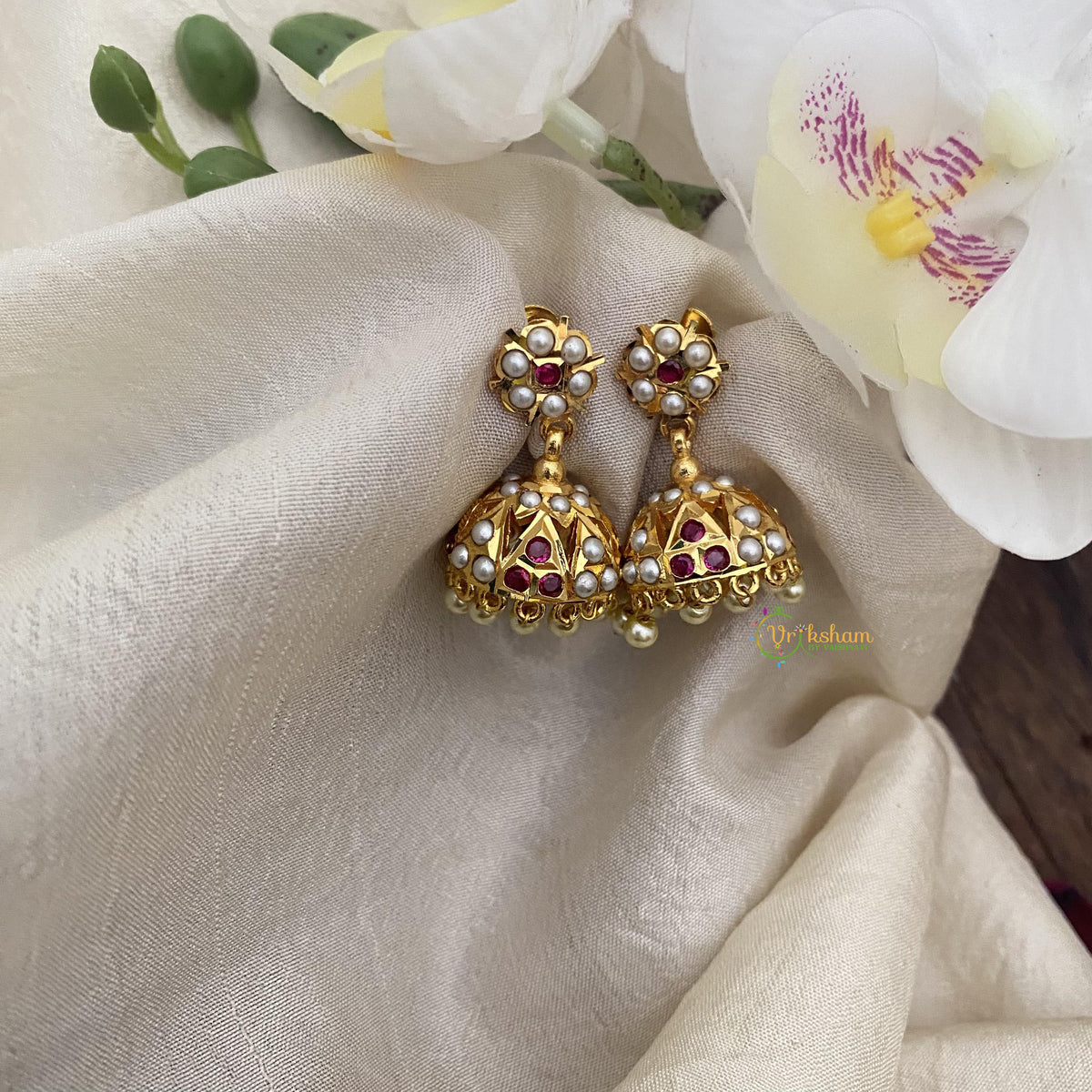 Elegant AD Stone Jhumka-Pearl-G15464