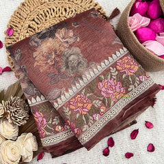 Vriksham Brown Sita Ramam Floral Crush Organza Saree-Handloom-VS5032