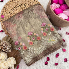 Vriksham Olive Green Sita Ramam Floral Crush Organza Saree-Handloom-VS5034