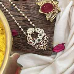 Vriksham AD Stone Maaga With Peacock Pendant Pearl Layer-Red Green-G18842