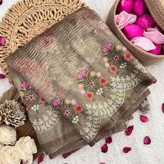 Vriksham Olive Green Sita Ramam Floral Crush Organza Saree-Handloom-VS5034