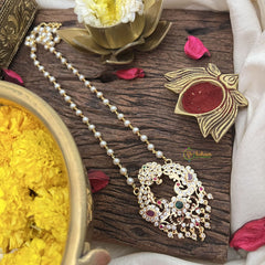 Vriksham AD Stone Maaga With Peacock Pendant Pearl Layer-Red Green-G18842