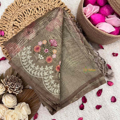 Vriksham Olive Green Sita Ramam Floral Crush Organza Saree-Handloom-VS5034