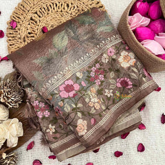 Vriksham Radish Brown Sita Ramam Floral Crush Organza Saree-Handloom-VS5033