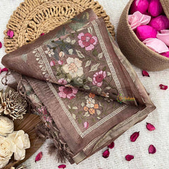 Vriksham Radish Brown Sita Ramam Floral Crush Organza Saree-Handloom-VS5033