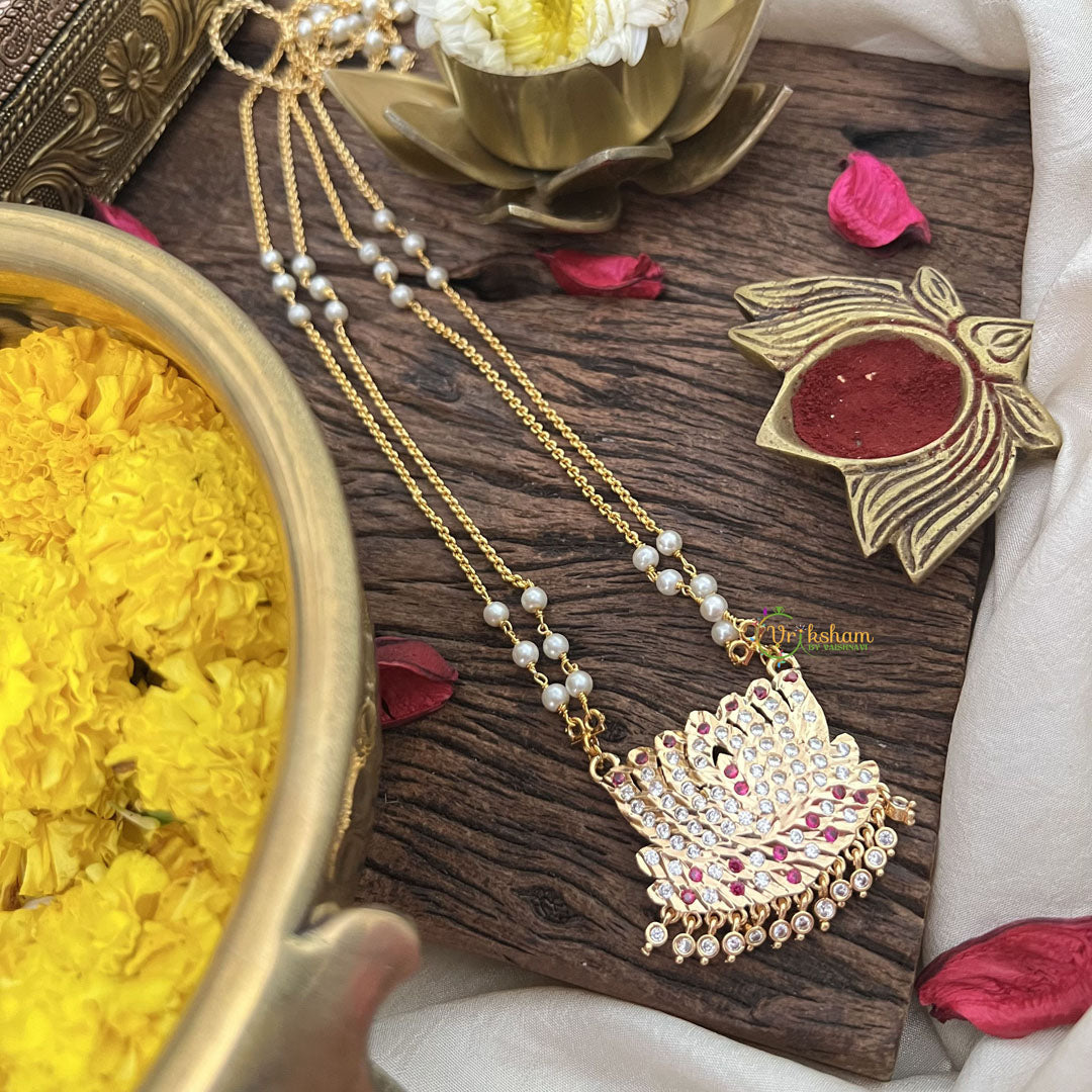 Vriksham Elegant Lotus Pendant 2 Layer Pearl With Gold Plated Mala-Red White-G18831