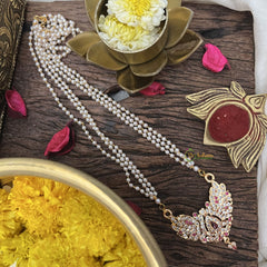 Vriksham AD Stone Traditional 3 Layer Pearl With Gold  Chain-Red-G18845