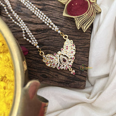 Vriksham AD Stone Traditional 3 Layer Pearl With Gold  Chain-Red-G18845