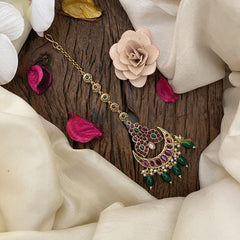 Vriksham Half Moon Maanga Maang Tikka-Red Green-Green Bead-G16761