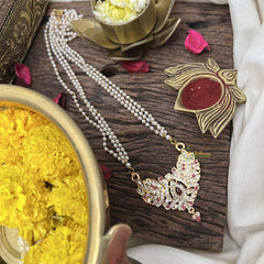 Vriksham AD Stone Traditional 3 Layer Pearl With Gold  Chain-Red-G18845