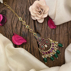 Vriksham Half Moon Maanga Maang Tikka-Red Green-Green Bead-G16761