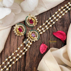 Gold look alike Pearl High Neck Choker-Leaves-Red Green-G4029