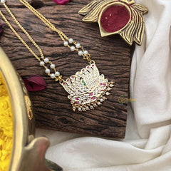 Vriksham Elegant Lotus Pendant 2 Layer Pearl With Gold Plated Mala-Red-G18830