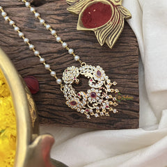 Vriksham AD Stone Maaga With Peacock Pendant Pearl Layer-G18841