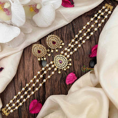  Gold look alike Pearl High Neck Choker- Tilak Red-G7291