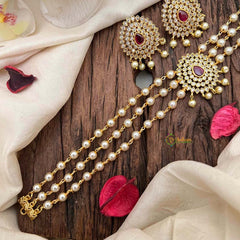  Gold look alike Pearl High Neck Choker- Tilak Red-G7291