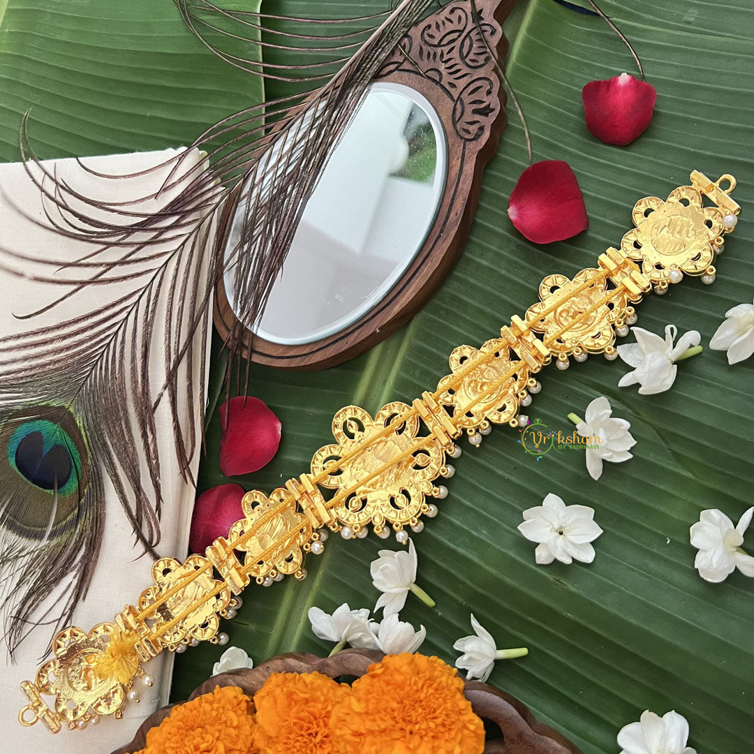 Vriksham Designer Traditional Kemp Floral Oddiyanam Hipbelt-Red Green-Pearl-G19679