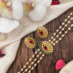 Gold look alike Pearl High Neck Choker-Branch-Red Green-G6016