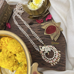 Vriksham Red White Peacock Neckpiece-Stone Bead-G18890