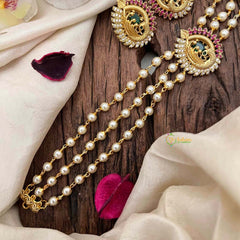 Gold look alike Pearl High Neck Choker-Peacock -Red Green-G6014