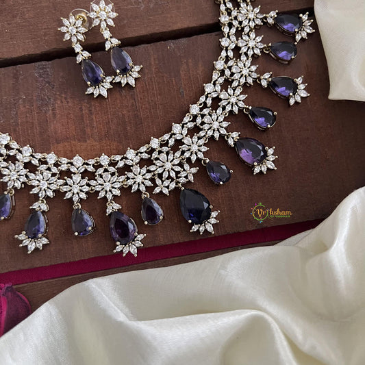 Premium Purple Victorian Diamond Neckpiece-Tear Drop-VV1851