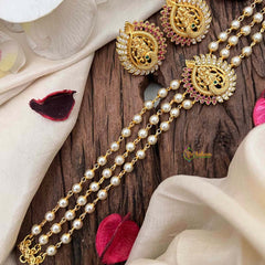 Pearl Temple High Neck Choker-Peacock -Red White-G6030