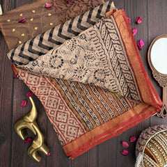 Vriksham Black And White  Zigzag Print Kota Cotton Saree-VS4464