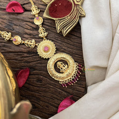 Vriksham Lakshmi Round Pendant Short Neckpiece-Red Beads-G18849