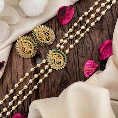 Vriksham Pearl Temple Radha Krishna High Neck Choker-Peacock -Green White-G21797