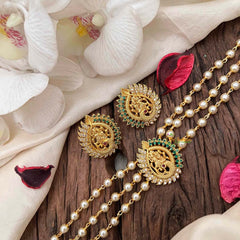 Vriksham Pearl Temple Radha Krishna High Neck Choker-Peacock -Green White-G21797