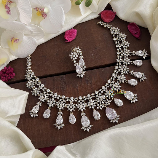 Premium White Victorian Diamond Neckpiece-Tear Drop-VV1850