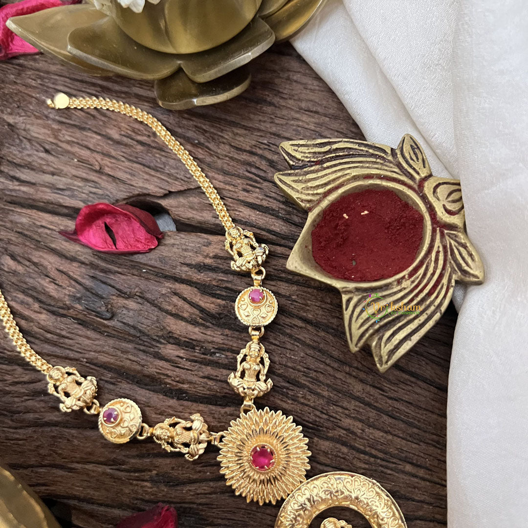 Vriksham Lakshmi Round Pendant Short Neckpiece-Green Beads-G18850