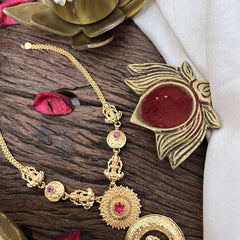 Vriksham Lakshmi Round Pendant Short Neckpiece-Green Beads-G18850