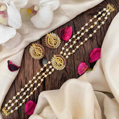 Vriksham Pearl Temple Radha Krishna High Neck Choker-Peacock -Red White-G21796