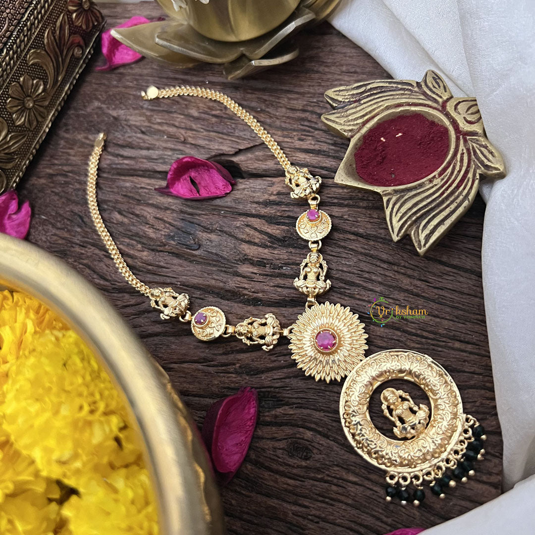 Vriksham Lakshmi Round Pendant Short Neckpiece-Green Beads-G18850
