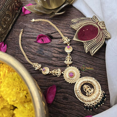 Vriksham Lakshmi Round Pendant Short Neckpiece-Green Beads-G18850