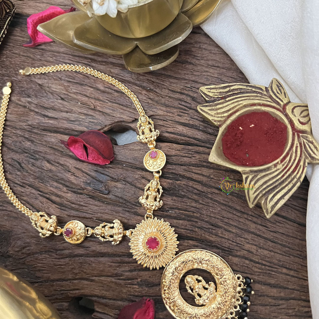 Vriksham Lakshmi Round Pendant Short Neckpiece-Black Beads-G18851