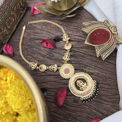 Vriksham Lakshmi Round Pendant Short Neckpiece-Black Beads-G18851