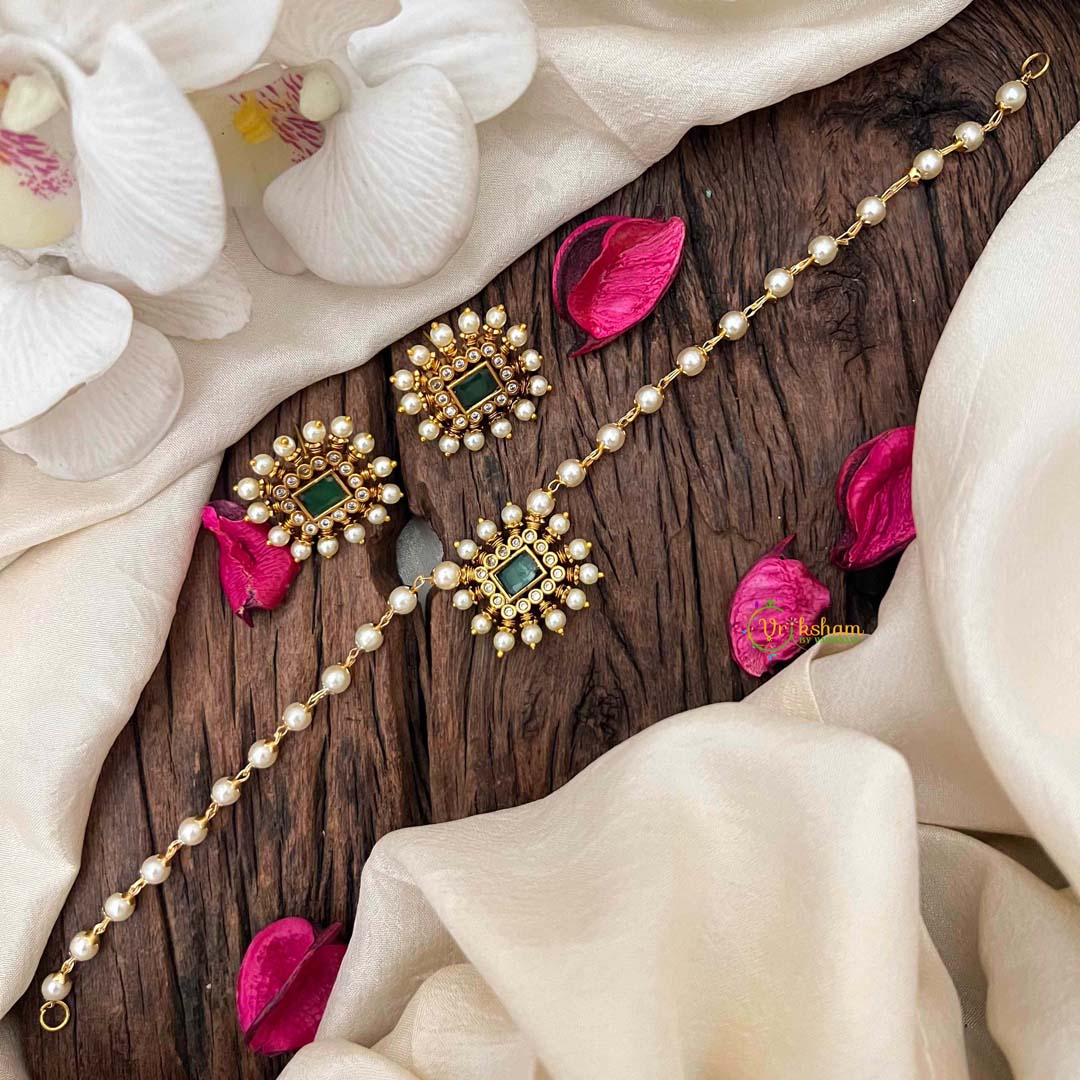 Vriksham Gold-Plated Emerald & Signal Line Pearl Choker Neckpiece-G21784