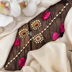 Vriksham Gold-Plated Red Ruby & Signal Line Pearl Choker Neckpiece-G21785