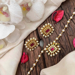 Vriksham Gold-Plated Red Ruby & Signal Line Pearl Choker Neckpiece-G21785