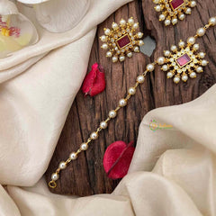 Vriksham Gold-Plated Red Ruby & Signal Line Pearl Choker Neckpiece-G21785