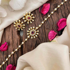 Vriksham Ruby Red Kemp Stone & Pearl Sunburst Choker Neckpiece-G21786